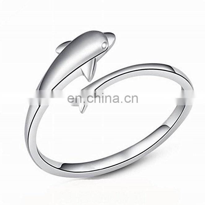 Yiwu factory wholesale silver plating animal sea dolphin wedding rings