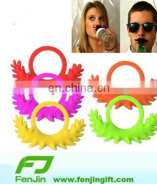 eco-friendly silicone beer bottle mustache ring mustache toy
