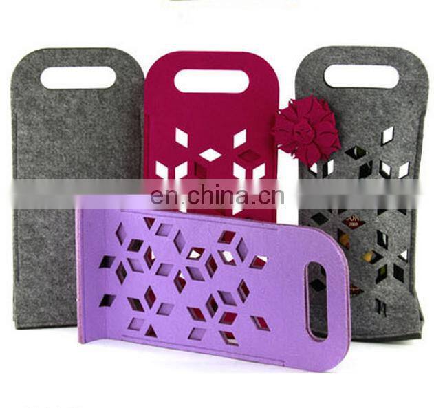 2018 Hot Sell elegant christmas felt single wine bottle bag with handle and customized logo