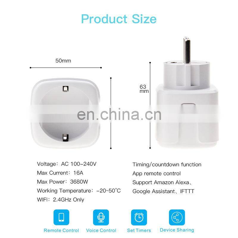 Smart Plug Wall, Wi-Fi Enabled Mini Smart Plug Wifi Tuya Works With Amazon Alexa EU Standard Smart Plug