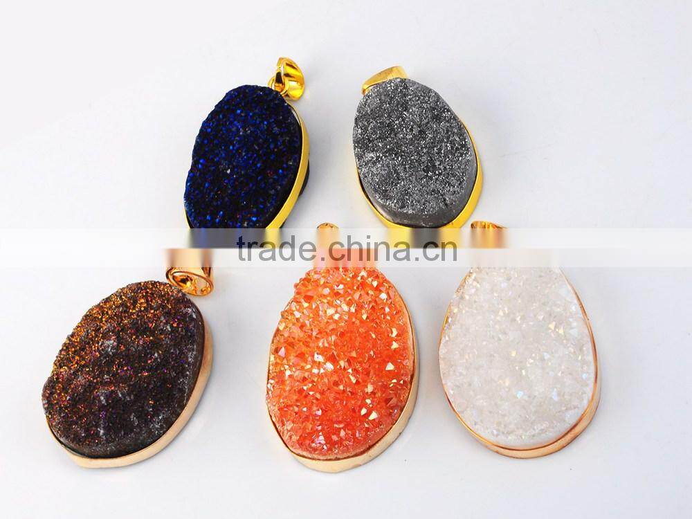 Natural Real Rough Drusy Black Agate Crystal Amethyst Rings Gemstone Ring with adjustable metal women finger jewelry