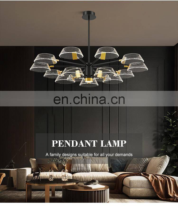 Simple Hanging Indoor Decoration Gold Black Color Living Room LED Contemporary Chandelier Lamp