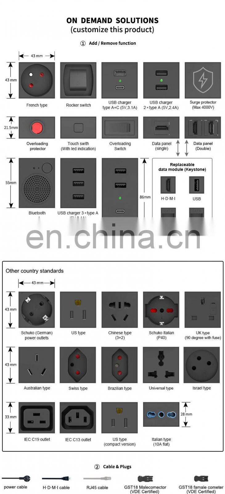 Water Proof Vertical French Tower Hidden Socket For desktop