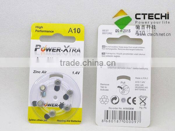 1.4V A13 Zinc-air button battery in Blister Card for hearing aid