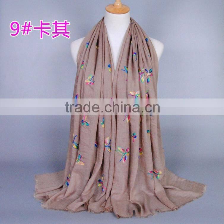 Latest Design Cotton Colorful Butterfly Emboridery Scarf Shawl
