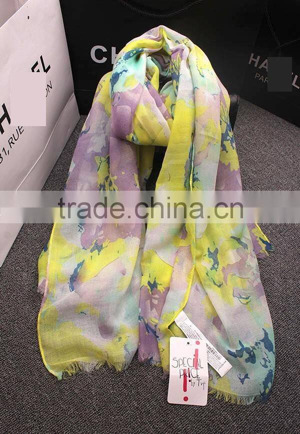 Bohemia Style Colorful Ink Painting Flower Print Women Fashions Scarf