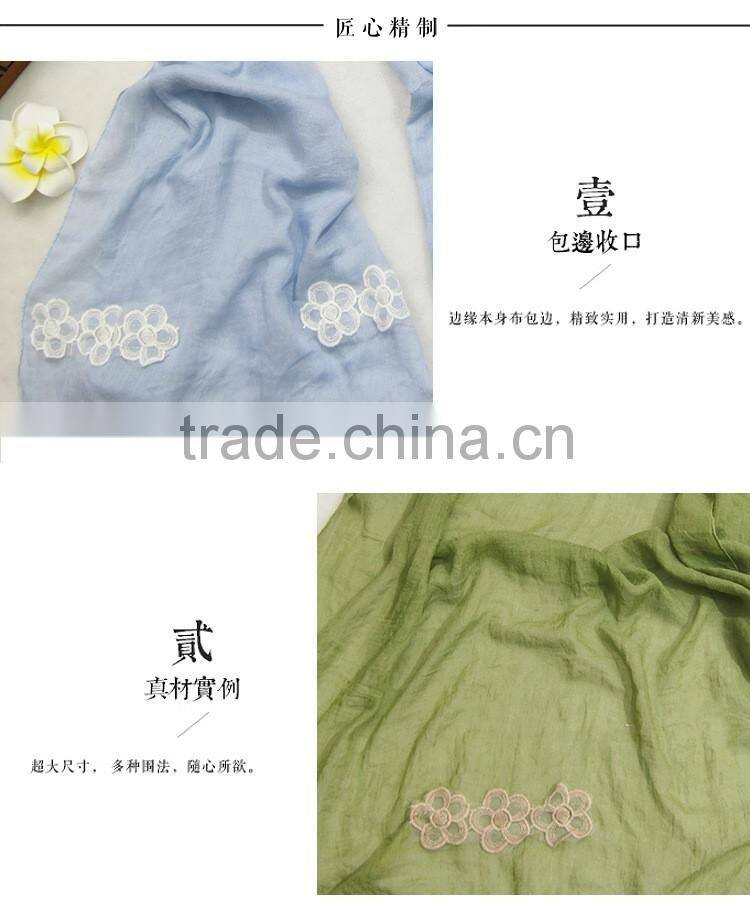 Wholesale Plain Cotton Linen Flower Embroidery Designs Ladies Scarves