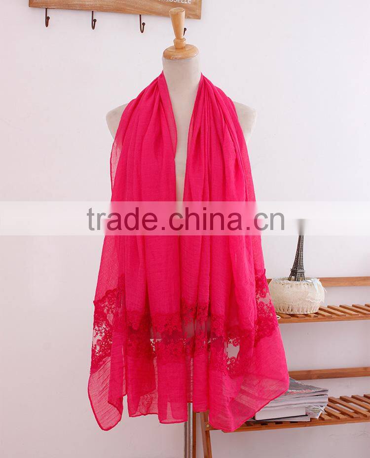 Wholesale New Plain Cotton Muslim Women Fashion Scarf Lace Hijab