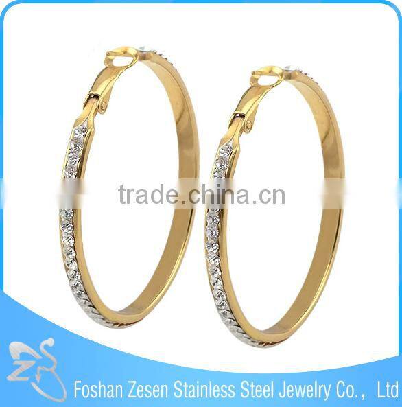 ZS17120 Fashion lady surgical steel gold plated crystal huggie earring ellipse big earrings