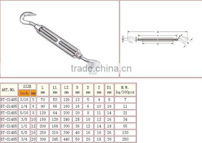 Zinc Plated European Type Turnbuckle With Hook To Hook in China Rigging Manufacturer