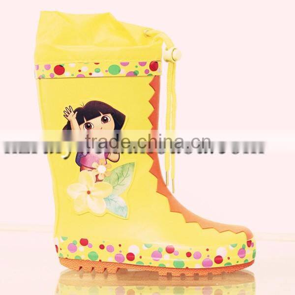 kawaii fancy kids rain boots with cartoon character,OEM rubber boots with collar,adjustable gum shoes for kids