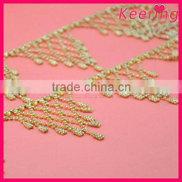 new arrival gold plated metal and clear rhinestone crystal collection jewelry chain trim wholesale WRC-206