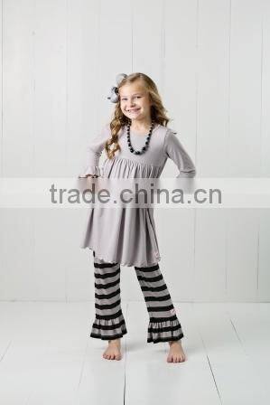 Baby girl boutique Plain top with stripe pants clothing sets