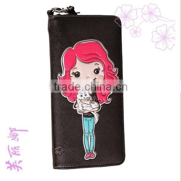 New Model Ladies Purses/Fashion Wholesale Cut Girl with Cat Printing Woman Wallet/Festival gift