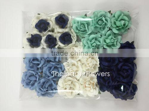 Blue White Mixed Large Handmade Mulberry Paper Flower, Wedding Party, Scrap-booking Crafts Thailand