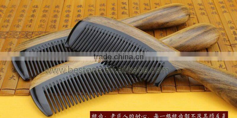 Natural Ox Horn Green Sandalwood Wood Comb