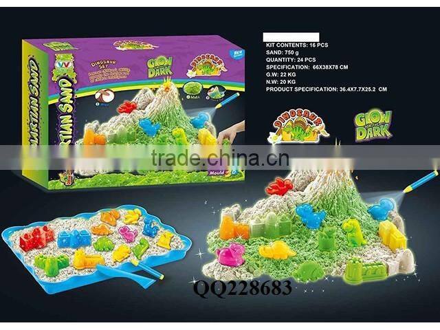 Glow in the dark 750G sand+1pcs sand tray+14pcs sand mold,kids toy sand glow in dark