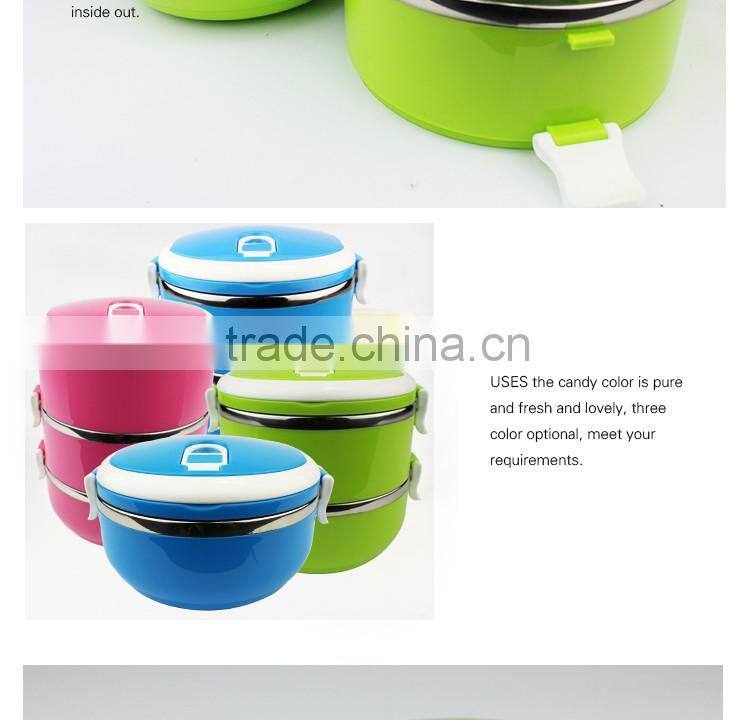 multilayer light surface round shape design insulation PP inner stainless steel tiffin box /bento box with air hole p handle
