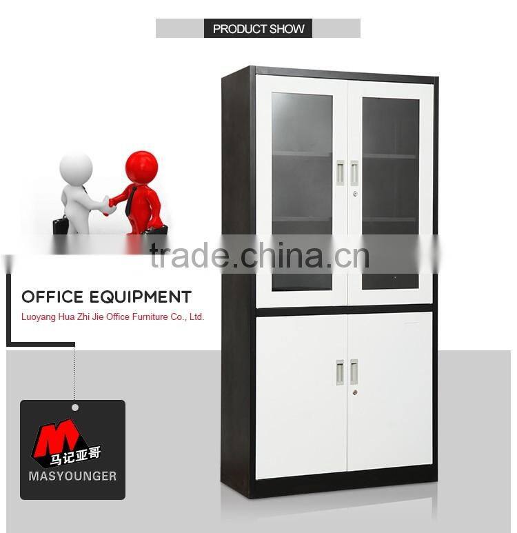 high quality up glass door and down metal door filing cabinet