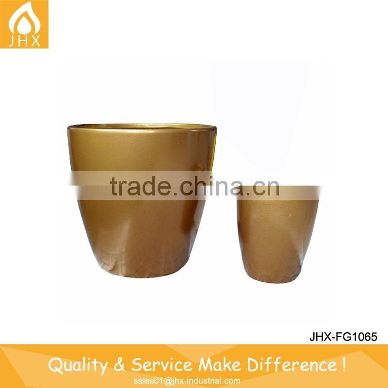 Golden Finish Large Fiberglass Pots/Airport Fiberglass Decoration