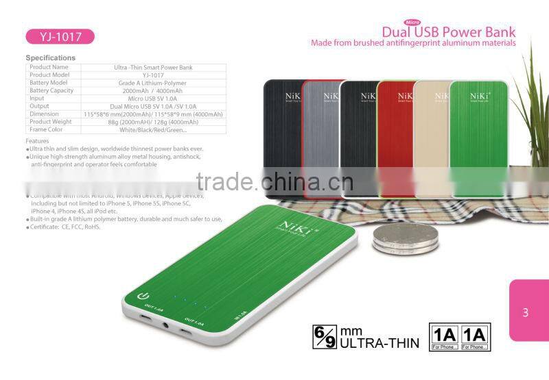 2013 New Design Mini Power Bank 4000mAh, Ultra Thin 9mm