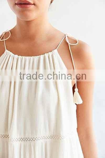 White Pretty Design Double With Crochet Inset Midi Dress for 2016 Women