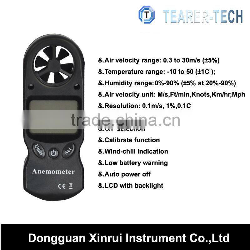 portable handheld wind speed digital anemometer with temperature and humidity