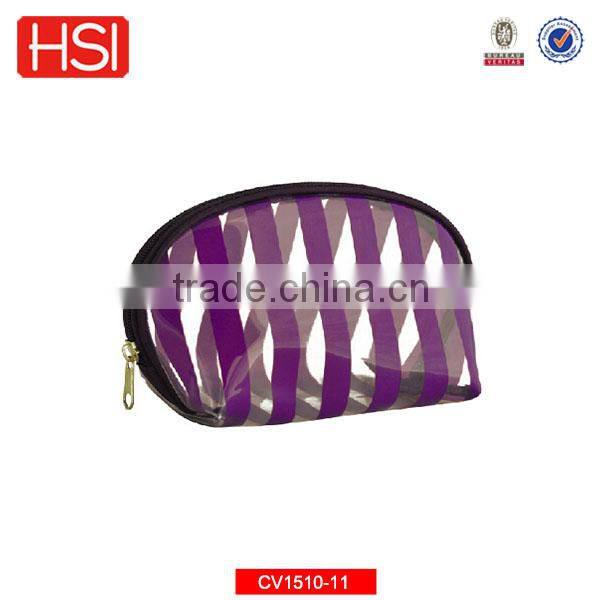 Fashion purple striated pvc zipper cosmetic bag/ pencil case