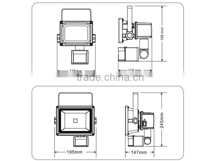 High Brightness PIR motion sensor 10w outdoor led solar flood light