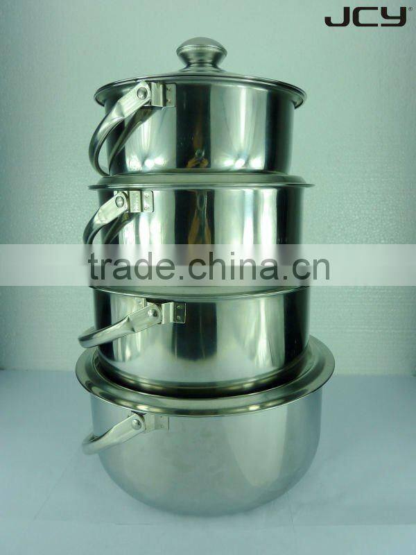 8pcs set Stainless Steel Kithenware Thailand Cooking Pot with handle