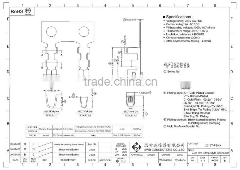 2.00 MM Pitch Wire to board electrical connectorsMolex 51004