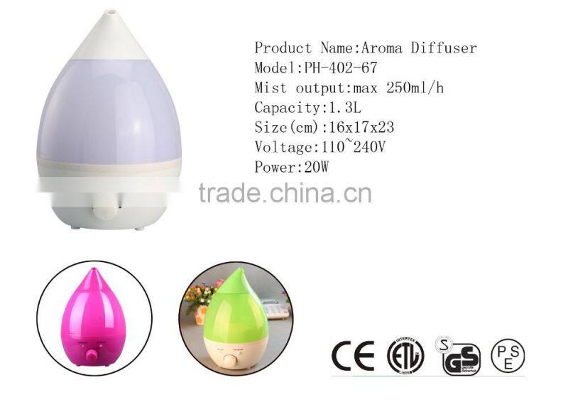 SUNCO hot sell drop shape humidifier home aroma diffuser with colorful LED light