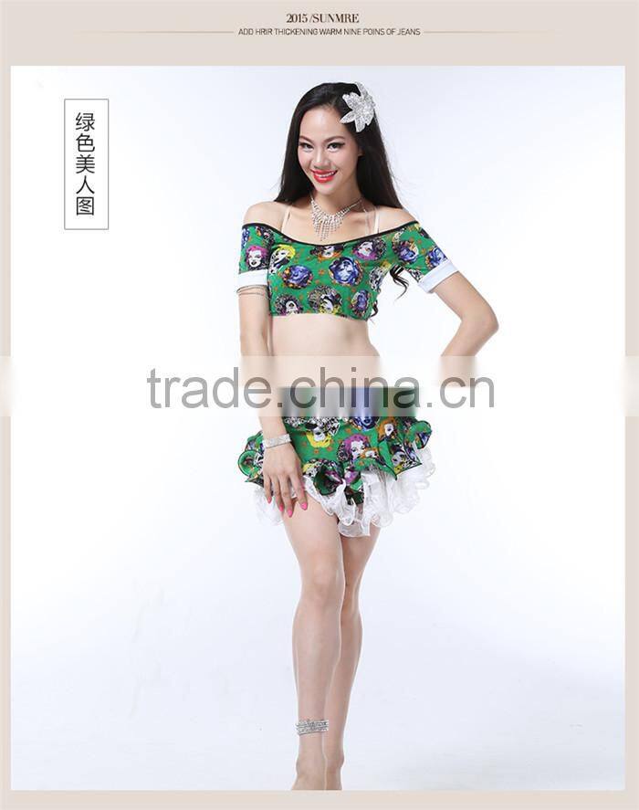 Wuchieal New Belly Dancing Costumes,Top+Skirt Suit, Sexy Modern Fashion Belly Dance Practice Wear