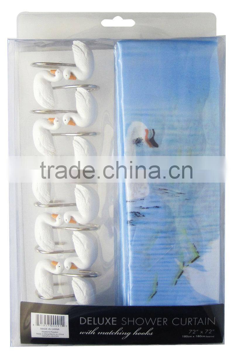shell style polyester shower curtain with resin hooks