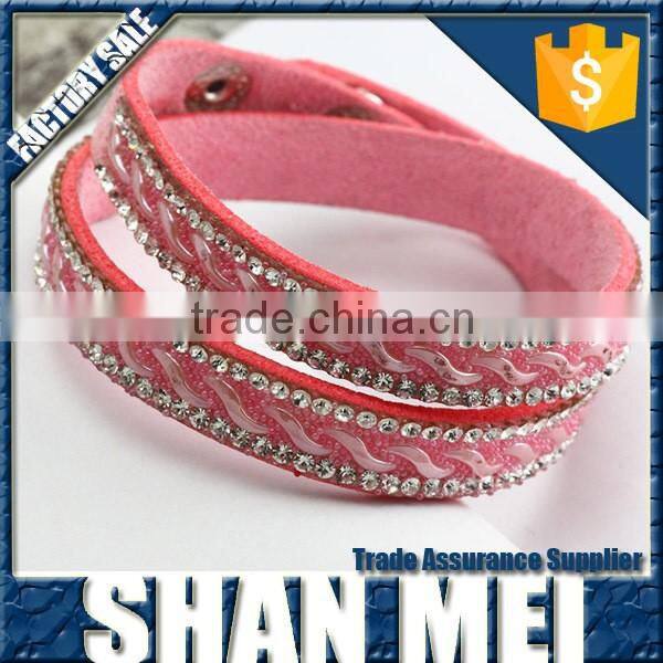 hot selling handcraft bright green crystal leather bracelet/bangles