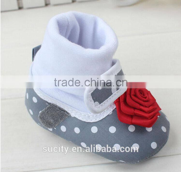 soft sole red flower fabric baby sock shoes