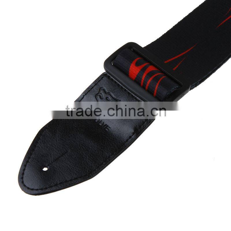 Adjustable Buckle Electric Guitar Acoustic Strap Red Flame Print