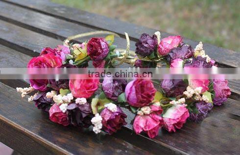 Hawaii Rose Flower Wreath Bridal Party Woman Girls Flower Hair Accessory