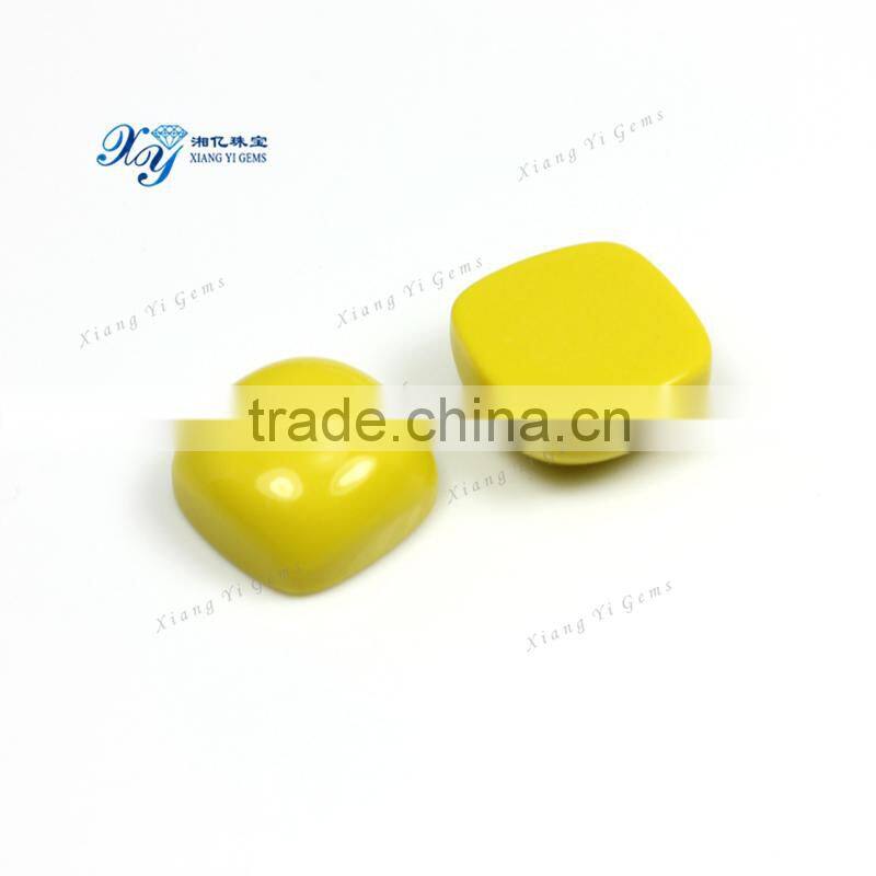 Wuzhou Loose Gemstone Wholesale 7x7mm Yellow Turquoise Square Cabochon Square Cut Synthetic Gemstones
