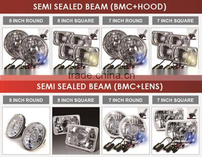 7 inch Round BMC CRYSTAL GLASS LED HALO RING Auto Halogen Semi Sealed Beam Auto Halogen Lamp H6014 H6024 H6012