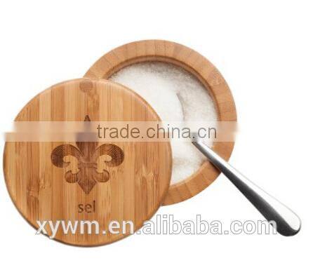 Kitchen Cylinder Gift Bamboo Wooden Round Salt Box