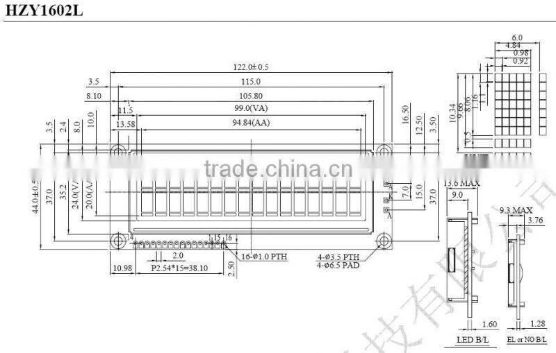 Graphical LCD 12.2 CM Size Monochrome Display 1602 Character LCD Modules