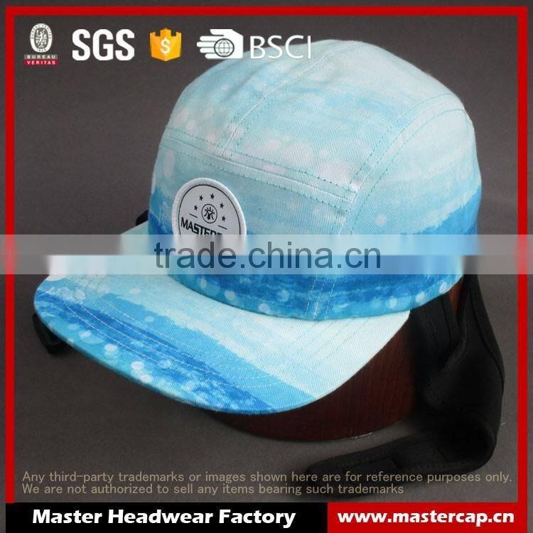 Hot selling Flat brim 5-panel Camper Cap with Fixed Belt