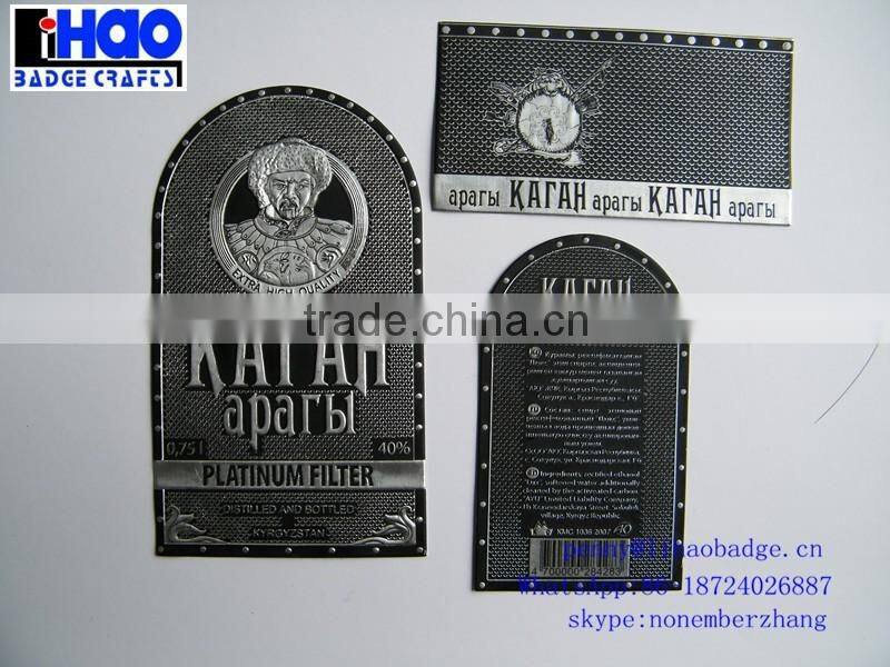 Fashion full color printing wine bottle metal label for whiskey