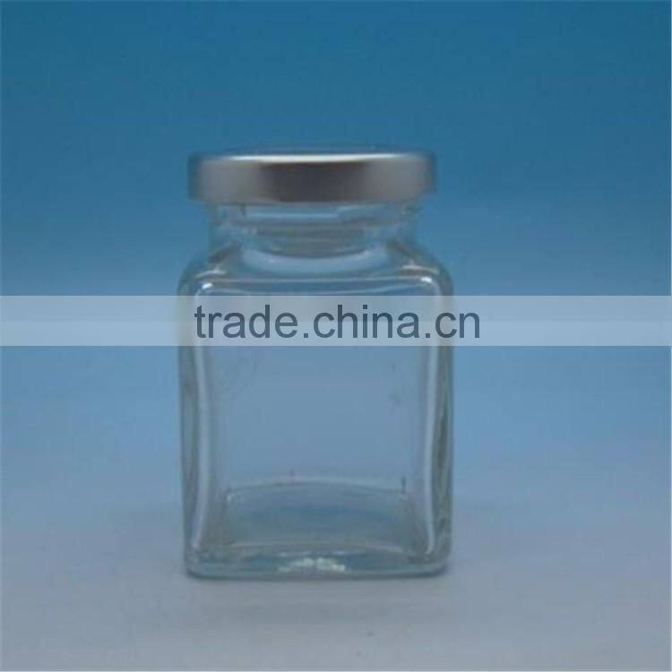 Hot selling products 50ml/100ml/200ml/280ml/380ml/500ml/700ml sealed quadrilateral glass jam jar with colorful screw cap