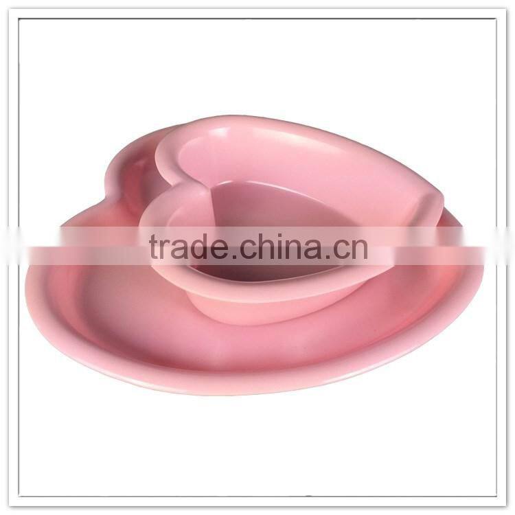 Colorful design heart shape melamine hotel sweet tableware set