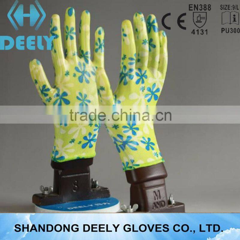 13Gauge Transparent Nitrile Fully Coated Gloves with Printing Liner for Garden