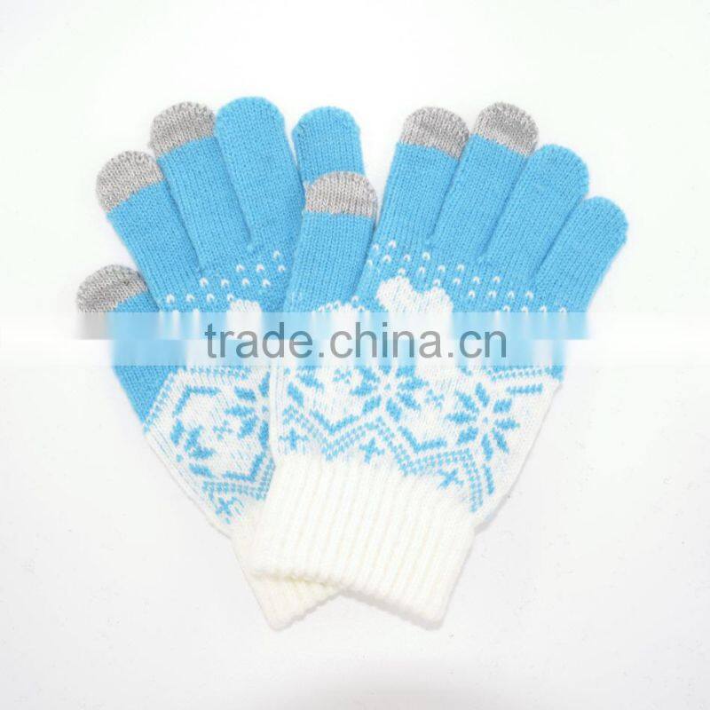 Chenille Snowflake Knit Gloves Fairisle with All Touchscreen Electronic Devices