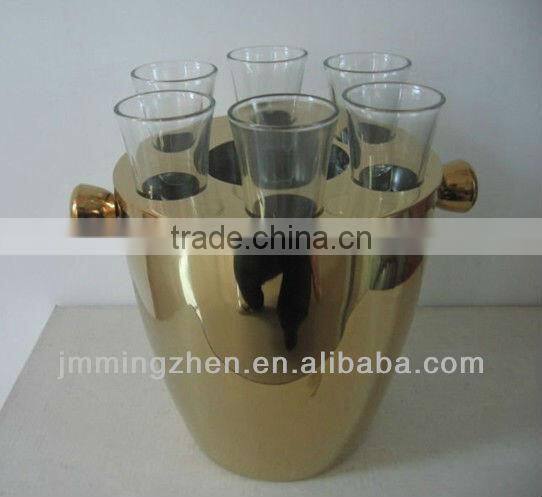 stainless steel ice bucket led with glass cup