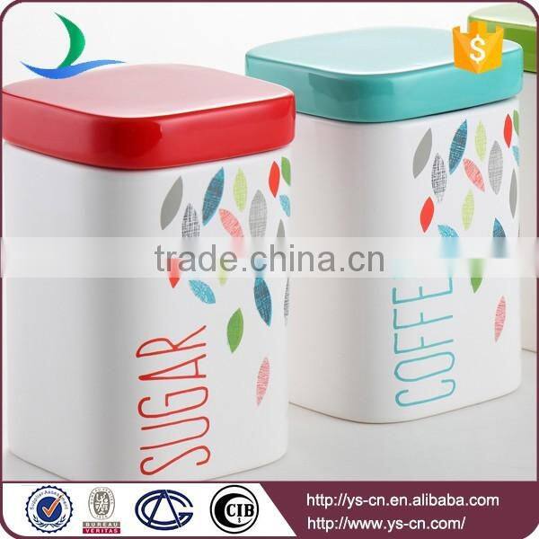 Modern design square shape ceramic canister tea coffee sugar set wholesale